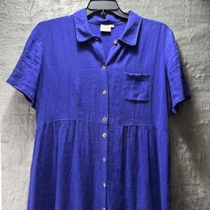 Match Vintage 100% Linen Cottagecore Button Down Dress Purple Size 14 Made USA